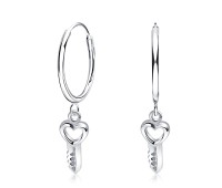 Heart Key Designed Silver Hoop Earring HO-2534